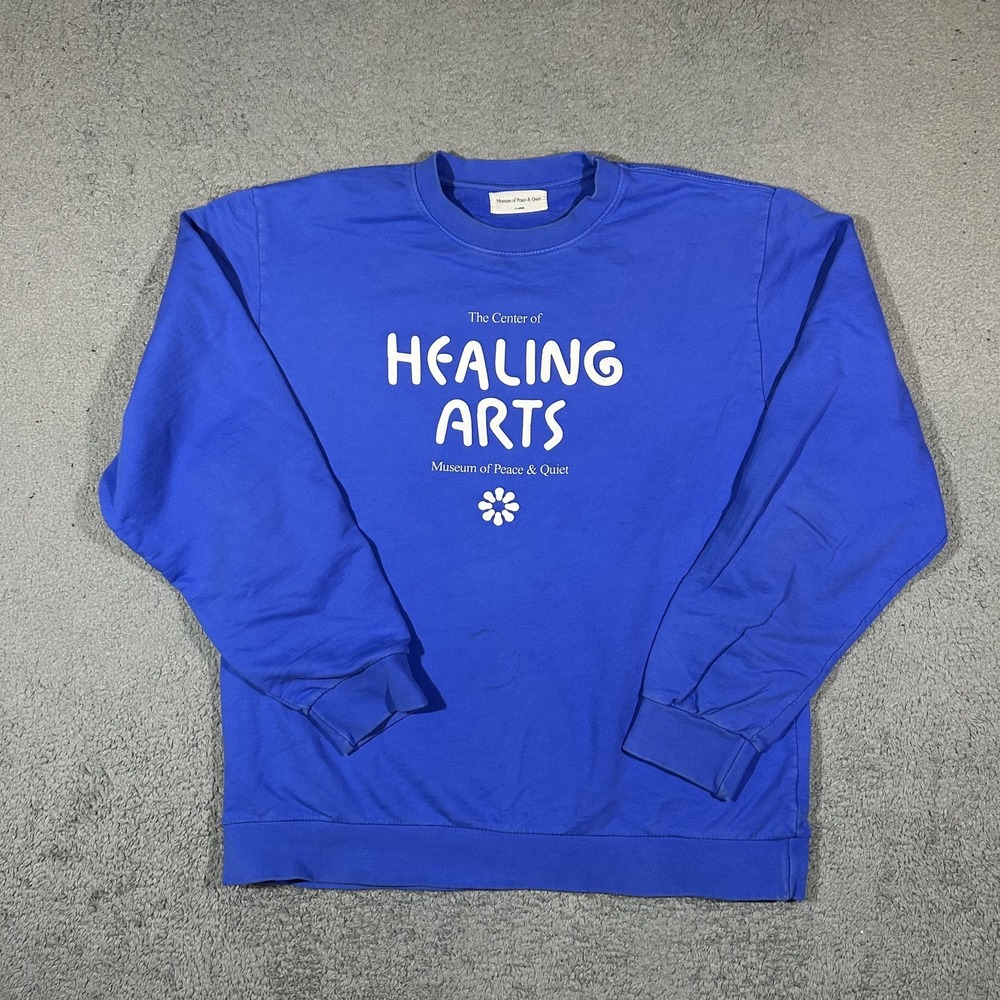Museum of Peace & Quiet Mens XL Blue Healing Arts Logo Crewneck Sweatshirt 3941